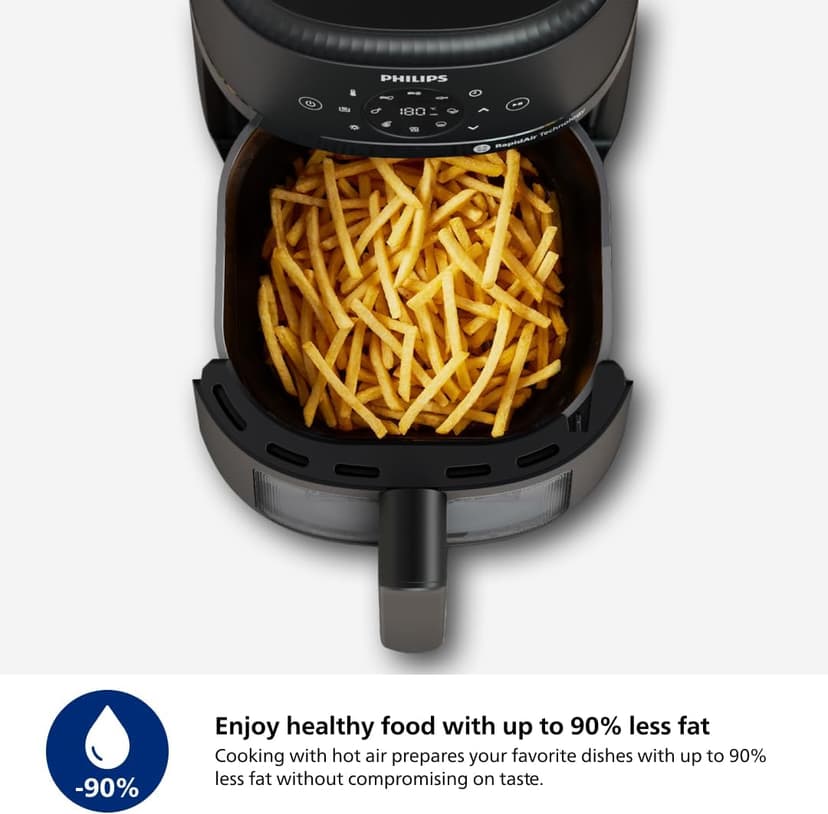 Philips 2000 Series Airfryer - 4.4 qt (4.2 l) Pan, 13 Cooking Functions, RapidAir Technology, Healthy Cooking with 90% Less Fat, Efficient & Fast (NA220/00)