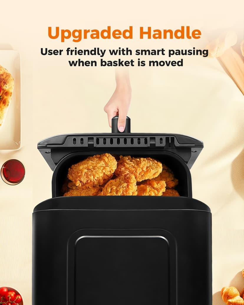 Bear Air Fryer, Stainless Steel Airfryer 8 Presets for Fast Family Meals, 6.4Qt Large Visible Window Temp Timer Adjustable Roast Bake Crisp French Fries Steak, Non Stick Basket Dishwasher Safe