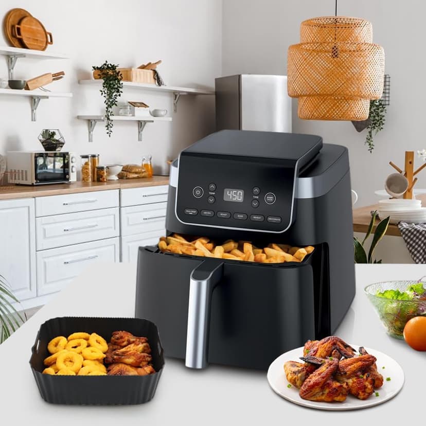BYKITCHEN Air Fryer Silicone Liners for Ninja Air Fryer Pro 5 QT AF141, Ninja AG301, Cosori 5QT/6QT & Other 4.5-6.5 QT Airfryer, 8.5in Square Air Fry Liners, Airfryer Accessories(Set of 2)