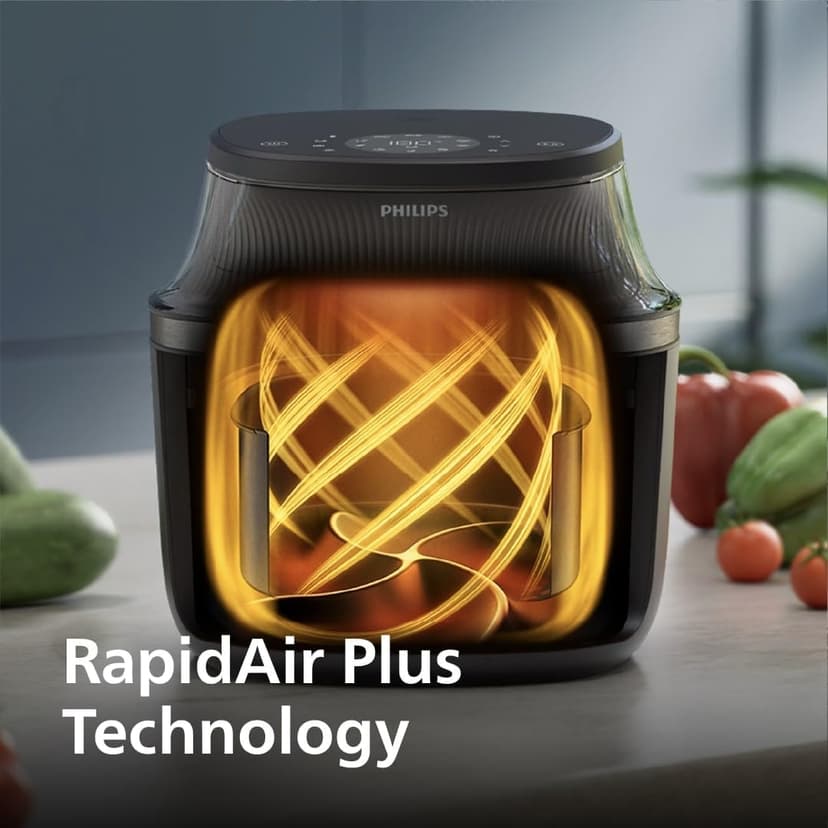 Philips Airfryer 3000 Series 6.5qt, Cooking Window, 16-in-1 Airfryer, RapidAir Plus Technology, Fat Removal, HomeID Recipe App, Easy to Clean (NA330/00)