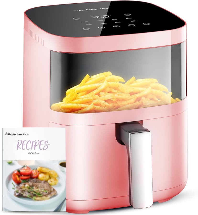 Air Fryer, Beelicious 8-In-One Smart Compact 4QT Air Fryers, with Viewing Window,Shake Reminder,450°F Digital Airfryer with Dishwasher-Safe & Nonstick, Fit for 1-3 People, Apricot Pink