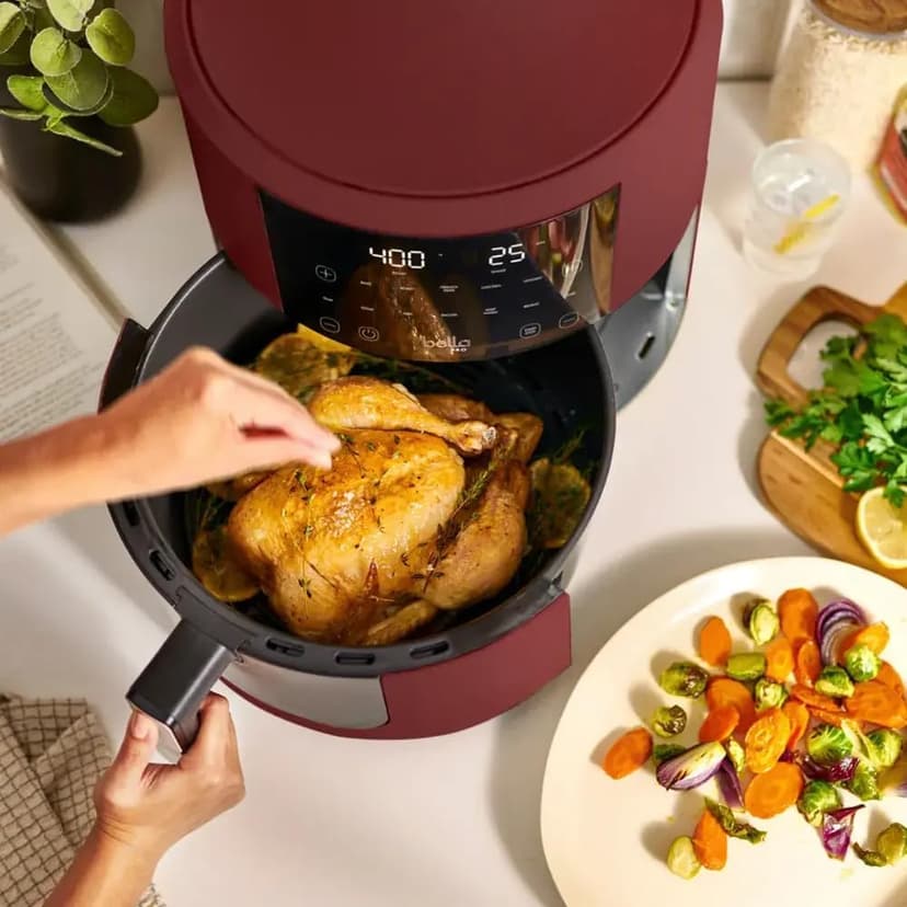 Bella-Pro SmartCrisp 8-Quart Air Fryer, Digital Touchscreen, Nonstick Ceramic Coating, 6 Cooking Presets, 1700W Power, Oil-Free Cooking, Family-Sized Capacity, Dishwasher-Safe, Brick