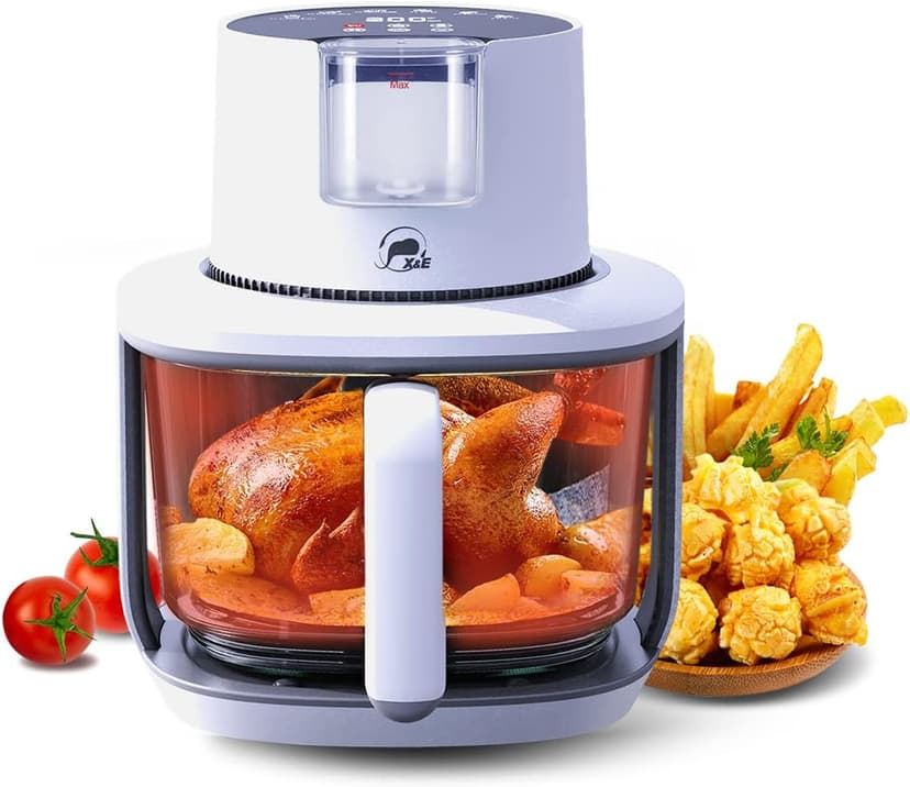 X&E Glass Air Fryer And Juicy Function Air Fryer Plus 6-in-1 Cooking Menus, 4.8 Quart Capacity with Touch Control Panel, 360° Visible Glass Cup, Tender Roast, Digital Electric Hot Airfryer