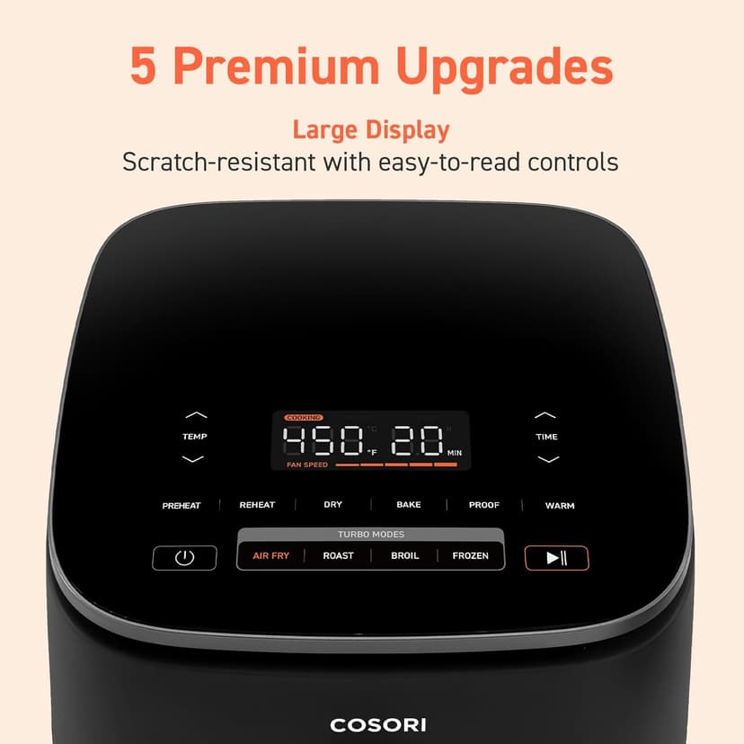 COSORI Air Fryer 9-in-1, Compact & Large 6-Qt, Fast Turbo Modes, 90-450°F Even Results, Precision Heating, Up to 95% Less Oil*, Roast, Bake, Dry, Reheat, Frozen, Broil, Proof, 120V, TurboBlaze, Grey