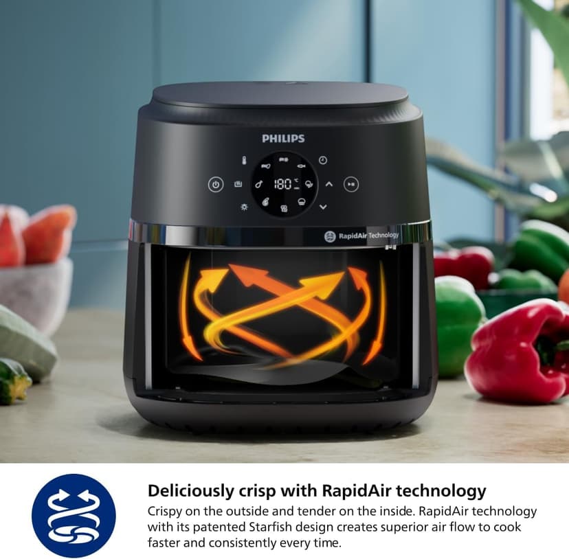 Philips 2000 Series Airfryer - 4.4 qt (4.2 l) Pan, 13 Cooking Functions, RapidAir Technology, Healthy Cooking with 90% Less Fat, Efficient & Fast (NA220/00)