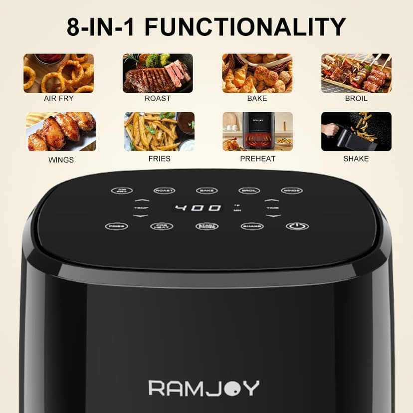Air Fryer 3.8 Quarts for 1-2 people, 8-in-1 Functions, Air Fry, Roast, Bake, Broil, Preheat, Shake, Digital Small Air Fryer, Nonstick Dishwasher-Safe Basket, Compact Air Fryers, Black
