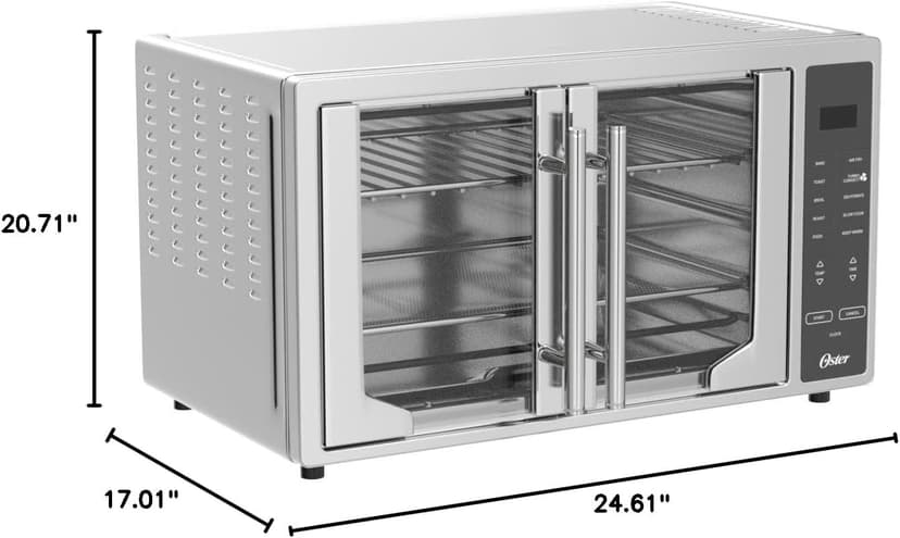 Oster Air Fryer Oven, 10-in-1 Countertop Toaster, Large Enough for 2 Pizzas, Stainless Steel French Doors, XL Sized