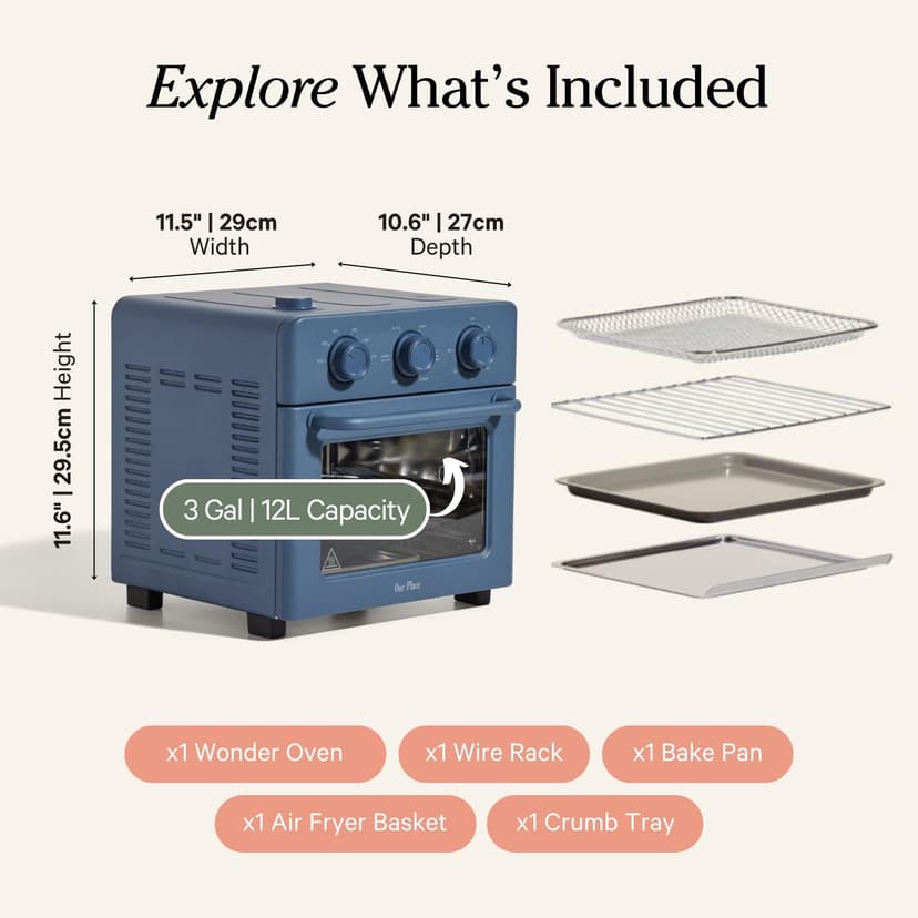 Our Place Wonder Oven | 6-in-1 Air Fryer & Toaster Oven with Steam Infusion | Compact, Countertop Friendly, Fast Preheat, Multifunctional | Air Fry, Toast, Roast, Bake, Reheat & Broil | Blue Salt