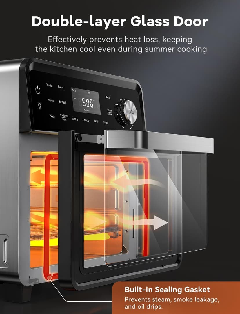 Nuwave TODD ENGLISH Air Fryer Grill Oven Combo, TRUE Char & Flavor, 100 in 1 Super Convection Toaster Oven Countertop, Excellent Thermal Insulation, POWERPORT™ Plug-In Grill, 550°F, Stainless Steel