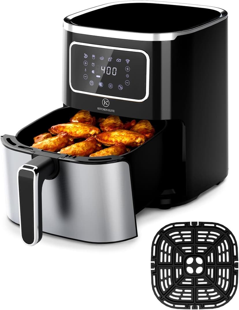 Kitchen Elite®Air Fryer Oven 5.5Qt, 6 Presets Digital Display Compact Cooker,Space-saving, Nonstick & Dishwasher Safe Basket, Stainless Steel