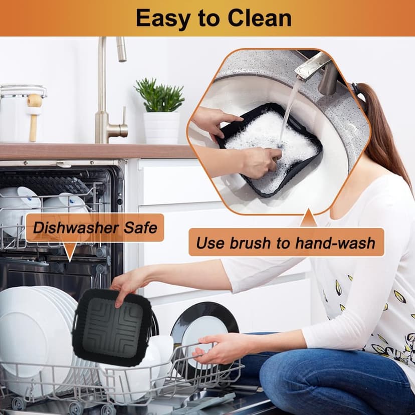 BYKITCHEN Air Fryer Silicone Liners for Ninja Air Fryer Pro 5 QT AF141, Ninja AG301, Cosori 5QT/6QT & Other 4.5-6.5 QT Airfryer, 8.5in Square Air Fry Liners, Airfryer Accessories(Set of 2)