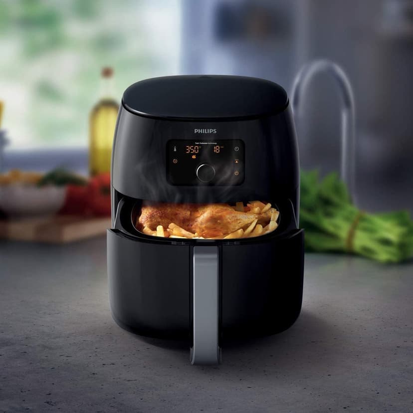 Philips Premium Airfryer XXL, Fat Removal Technology, 3lb/7qt, Rapid Air Technology, Digital Display, Keep Warm Mode, 5 Cooking Presets, HomeID App, Family Sized, Black (HD9650/96)