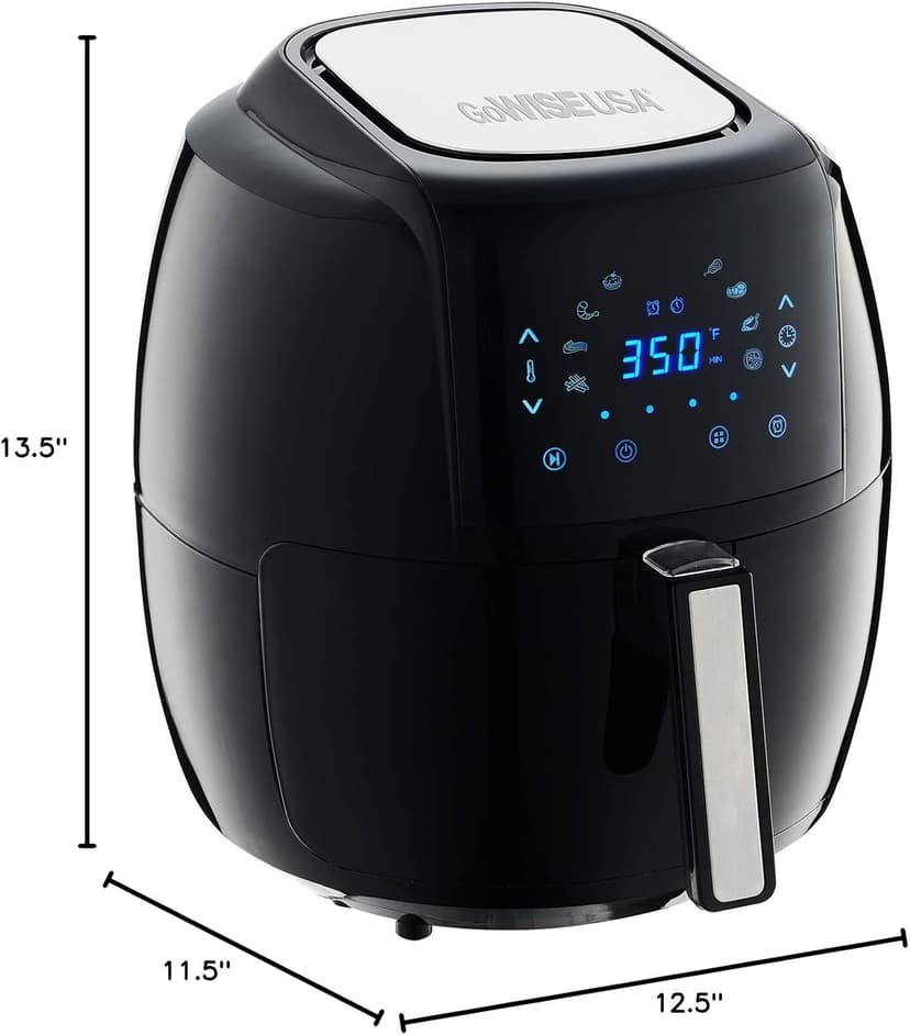 GoWISE USA 1700-Watt 5.8-QT 8-in-1 Digital Air Fryer with Recipe Book, Black