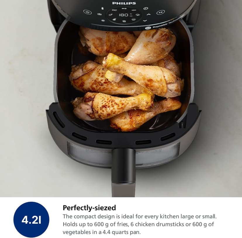 Philips 2000 Series Airfryer - 4.4 qt (4.2 l) Pan, 13 Cooking Functions, RapidAir Technology, Healthy Cooking with 90% Less Fat, Efficient & Fast (NA220/00)