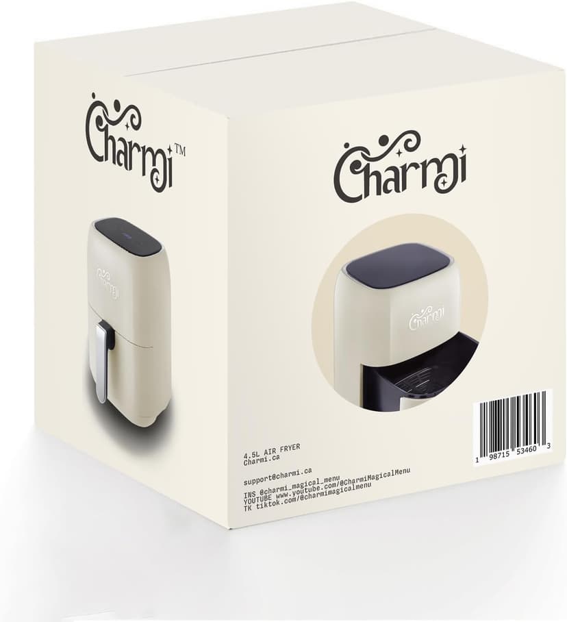 Charmi Large 5QT Air Fryer, Stylish Retro Design, Beautiful Vintage Inspired, Digital Touchscreen, 8-in-1 Cooking Presets, Dishwasher Safe, Nonstick Basket (Lunar White)