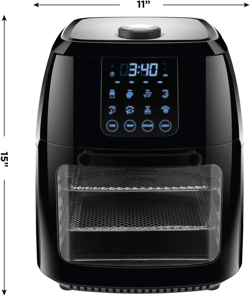 Chefman 6.3-Qt 4-In-1 Digital Air Fryer+, Rotisserie, Dehydrator, Convection Oven, XL Family Size, 8 Touch Screen Presets, BPA-Free, Auto Shutoff, Accessories Included, Black