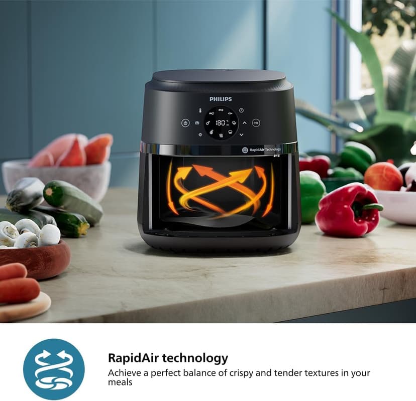 Philips Air Fryer 2000 Series 13-in-1 functions, 6.6 Quarts, Compact Design with Cooking Window, Black, (NA230/00)