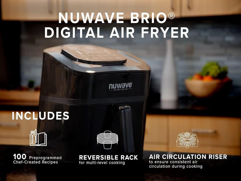 NUWAVE Brio 7-in-1 Air Fryer Oven, 7.25-Quart with One-Touch Digital Controls, Non-Stick Air Circulation Riser & Reversible Rack Included