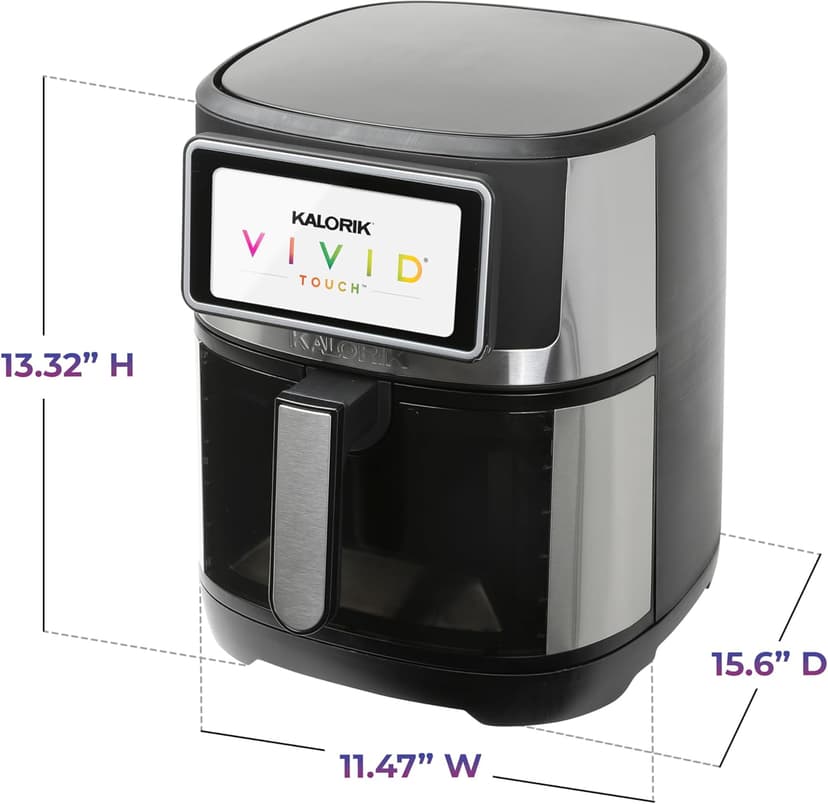 Kalorik Air Fryer VIVID TOUCH Series 7 Quart Capacity with High-Resolution Touchscreen 200 Cooking Presets in 12 Food Categories with View Window, 1500-Watts, Stainless Steel