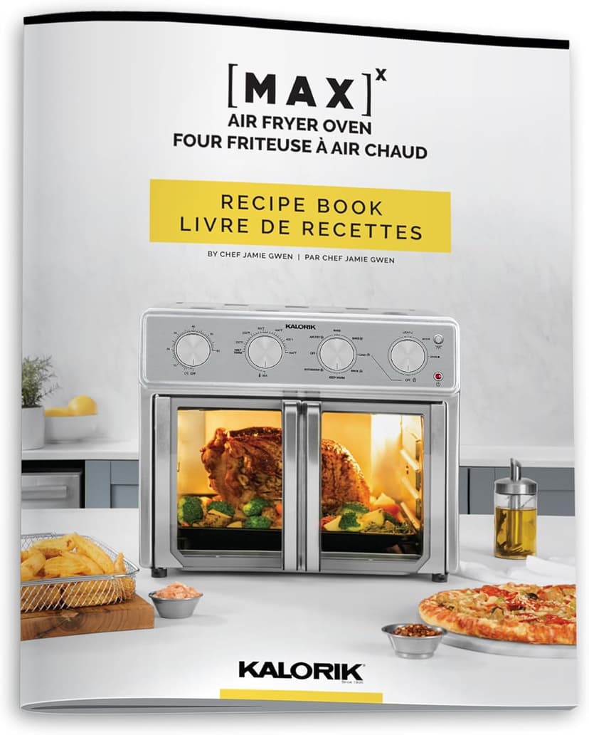 Kalorik MAXX Air Fryer Oven, 26 Quart 9-in-1 Countertop Toaster Oven and Air Fryer Combo - Fry, Bake, Roast, Rotisserie, & More, Large Glass French Doors & 7 Accessories, 1700-Watts, Stainless Steel