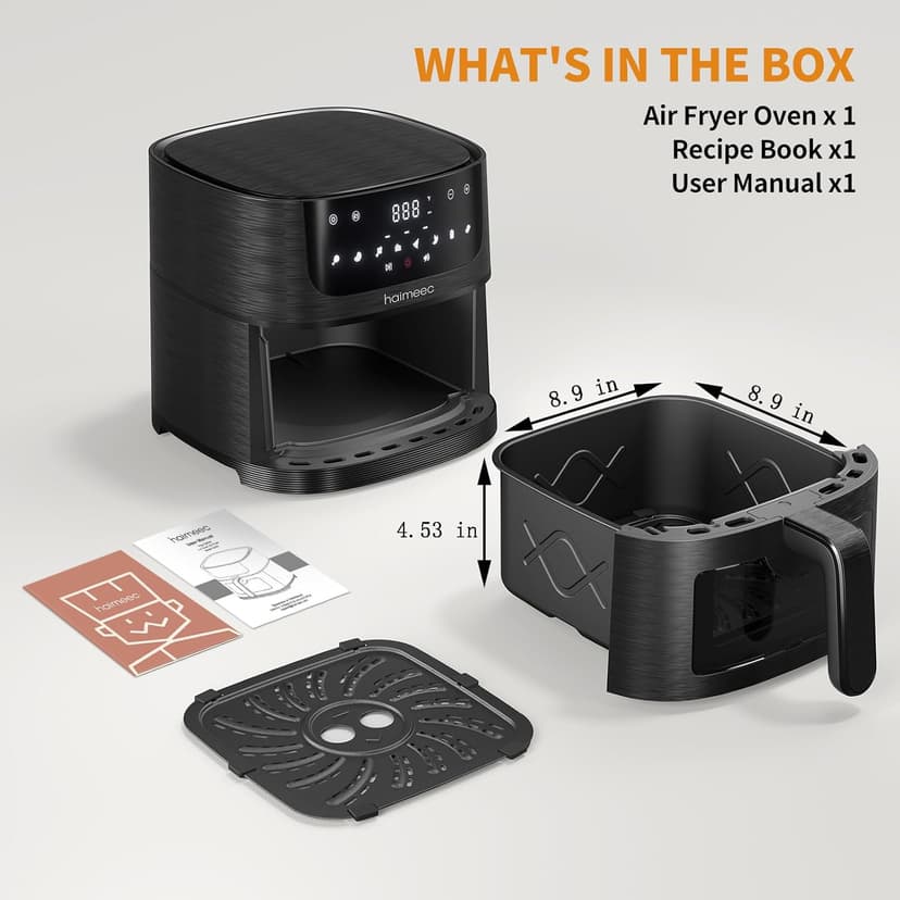 Air Fryer 8-in-1 with 6.3 Qt Capacity and Easy View Windows, Max 400F, 95% Less Oil, 100+ Recipes, Shake Reminder, Nonstick Basket for Roast, Bake, Dehydrate, Reheat, Broil-CT03