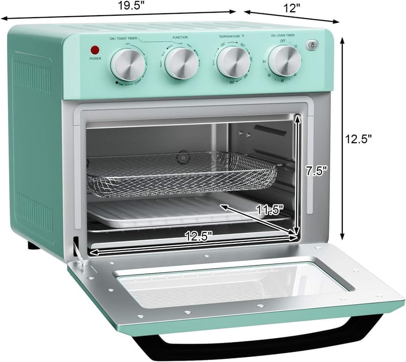 8 in 1 Air Fryer Toaster, 19QT/18L 360Convection Cooking Combo w/ 1-60 Min Timer, Countertop Oven w/ 250-475F Temp Control, Bake/Broil/Toast/Dehydrate/Reheat (Green)