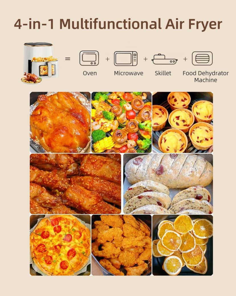 VEWIOR Air Fryer, 5.3Qt Airfryer with Viewing Window, 7 Custom Presets Large Oven with Smart Digital Touchscreen,Non-stick and Dishwasher-Safe Basket