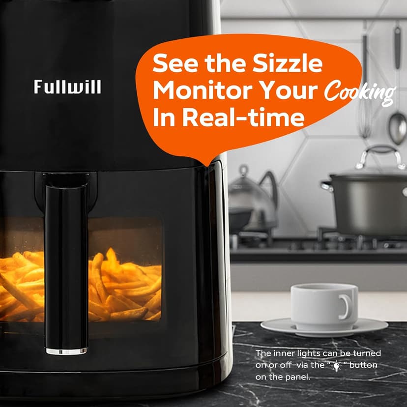 Fullwill Air Fryer with Viewing Window 6QT,5-in-1 Multi-Function(Air Fry,Roast,Bake,Reheat,Dehydrate) plus 7 One-Touch Presets for Wings,Fries,Steak and More,85% Less Oil Cooking for Families