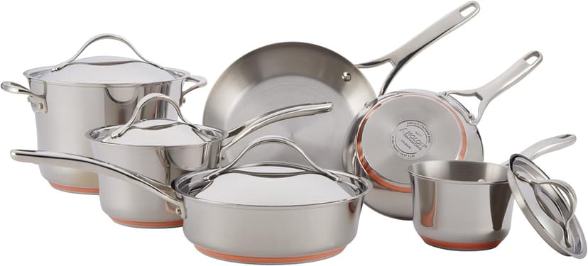 Anolon Nouvelle Stainless Steel Cookware Pots and Pans Set, 10 Piece