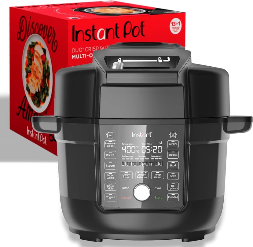 Instant Pot Duo Crisp Ultimate Lid, 13-in-1 Air Fryer and Pressure Cooker Combo, Sauté, Slow Cook, Bake, Steam, Warm, Roast, Dehydrate, Sous Vide, & Proof, App With Over 800 Recipes, 6.5 Quart, Black