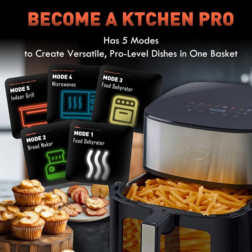 Air Fryer 8 in 1, Large 8.5 QT Airfryer with Easy View Windows,MAX 450℉ for Crispy, 85% Less Oil, Fast Roast, Preheat, Shake, Bake, Non-Stick Basket for Easy Clean, With Professional Recipes