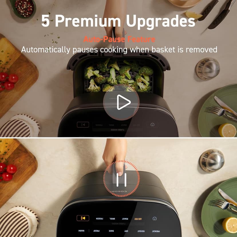COSORI Air Fryer 9-in-1, Compact & Large 6-Qt, Fast Turbo Modes, 90-450°F Even Results, Precision Heating, Up to 95% Less Oil*, Roast, Bake, Dry, Reheat, Frozen, Broil, Proof, 120V, TurboBlaze, Grey