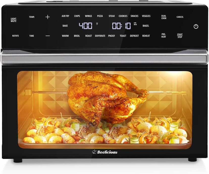 32QT Extra Large Air Fryer, 19-In-1 Air Fryer Toaster Oven Combo with Rotisserie and Dehydrator, Digital Convection Oven Countertop Airfryer Fit 13" Pizza, 6 Accessories, 1800w, Black
