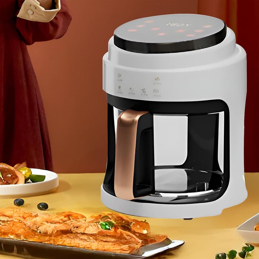 Glass Air Fryer,1100W 4.2Qt Smart Compact Air Fryers,360° Viewing Window,3d Three-Dimensional Hot Air Circulation Evenly,Cooks Quickly, 95% Less Oil for Healthier Meals, Easy To Clean,White