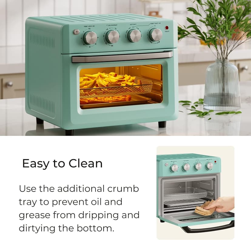 SIMOE 19QT Oven & Toaster, Retro Air Fryer + Convection Toaster Oven, 7 in 1 Combo with Bake, Toast, Broil & Warm Options, 5 Accessories & Recipe Book, Stainless Steel, 1550W, (Turquoise)