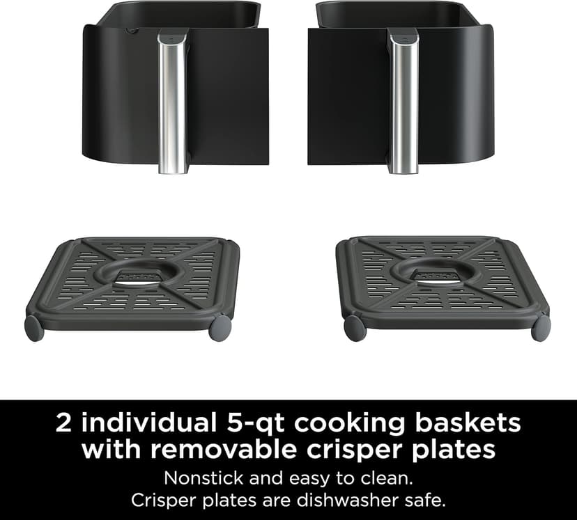 Ninja | Air Fryer | Finish Cooking Multiple Foods at the Same Time | 6-in-1 (Air Fry, Broil, Roast, Keep Warm, Dehydrate, Bake) | Fit up to 8lb Chicken Wings in the two 5 QT Baskets | DZ302