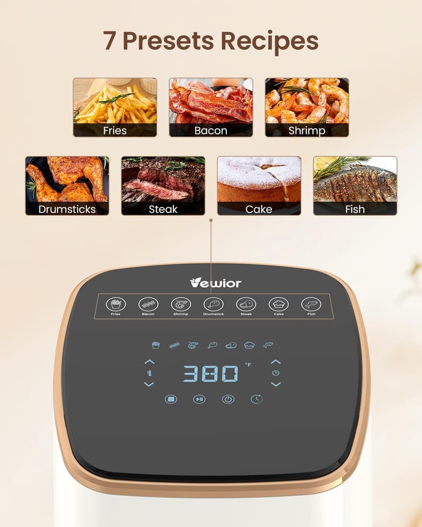 VEWIOR Air Fryer, 5.3Qt Airfryer with Viewing Window, 7 Custom Presets Large Oven with Smart Digital Touchscreen,Non-stick and Dishwasher-Safe Basket