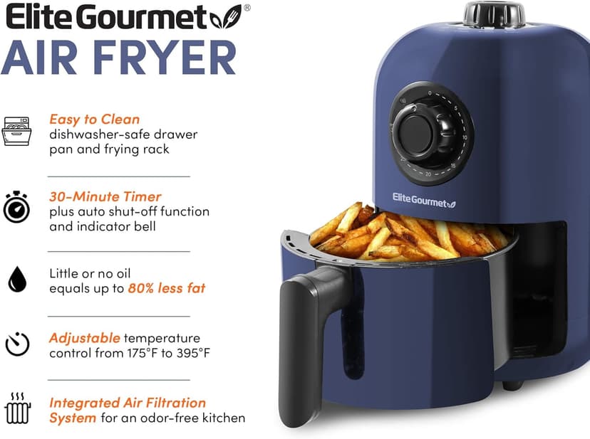 Elite Gourmet EAF1121BG Personal 1.1 Qt. Compact Space Saving Electric Hot Air Fryer Oil-Less Healthy Cooker, Timer & Temperature Controls, 1000W