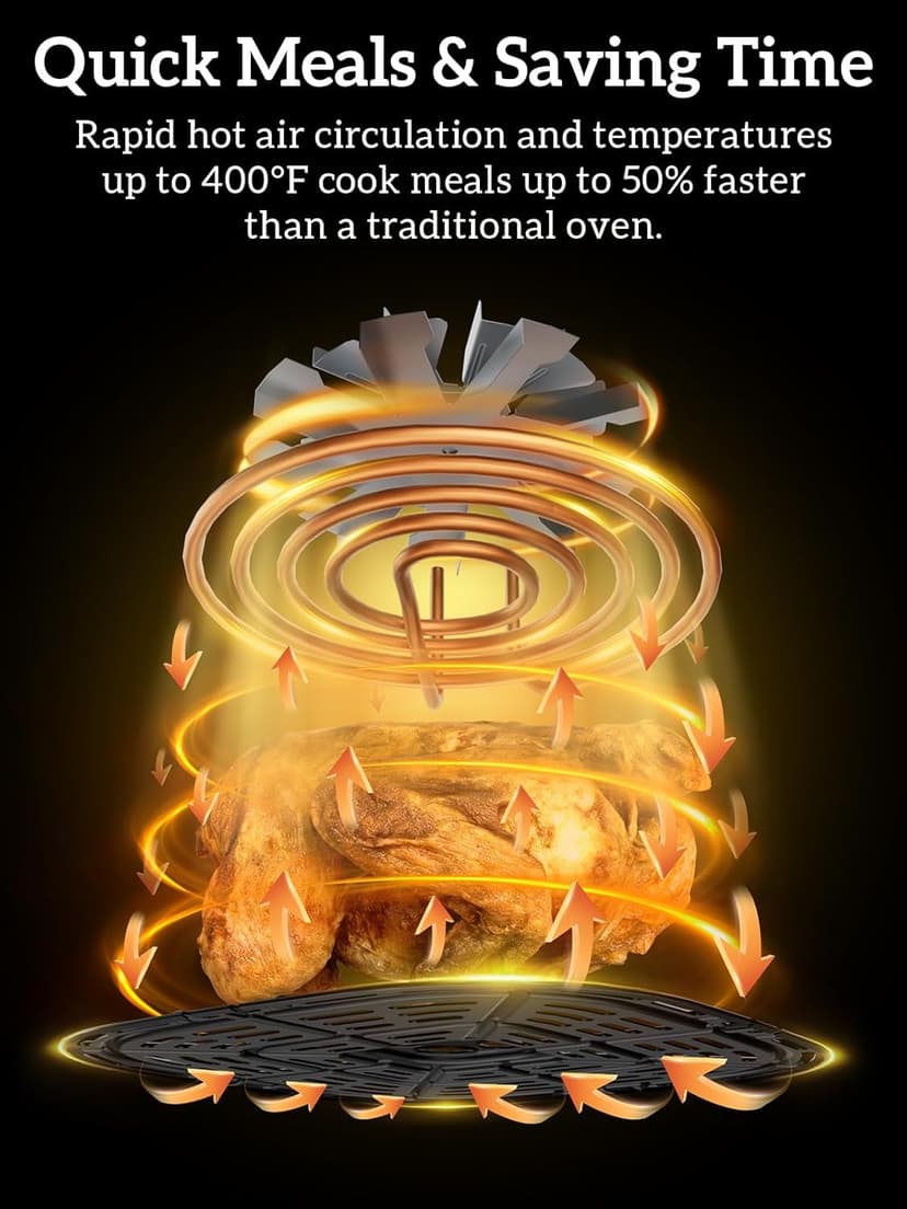 Kitchen Elite®Air Fryer Oven 5.5Qt, 6 Presets Digital Display Compact Cooker,Space-saving, Nonstick & Dishwasher Safe Basket, Stainless Steel