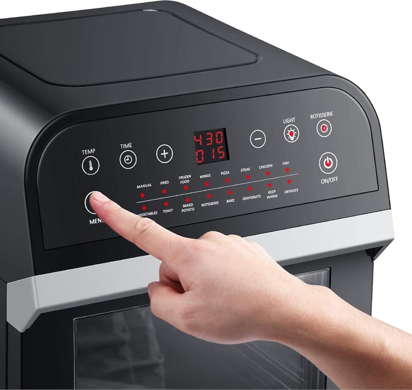 GoWISE USA GW44800-O Deluxe 12.7-Quarts 15-in-1 Electric Air Fryer Oven with Rotisserie and Dehydrator + 50 Recipes QT, Black/Silver