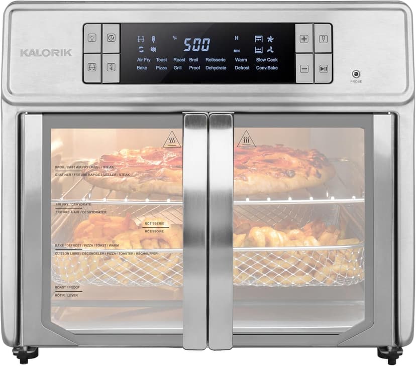 Kalorik Air Fryer Oven MAXX Series 26-Quart Flex Trio with Digital Controls Easy-View Door and 14 Cooking Presets, Converts into Dual 13 Quart Air Fryers, 1700-Watts, Stainless Steel