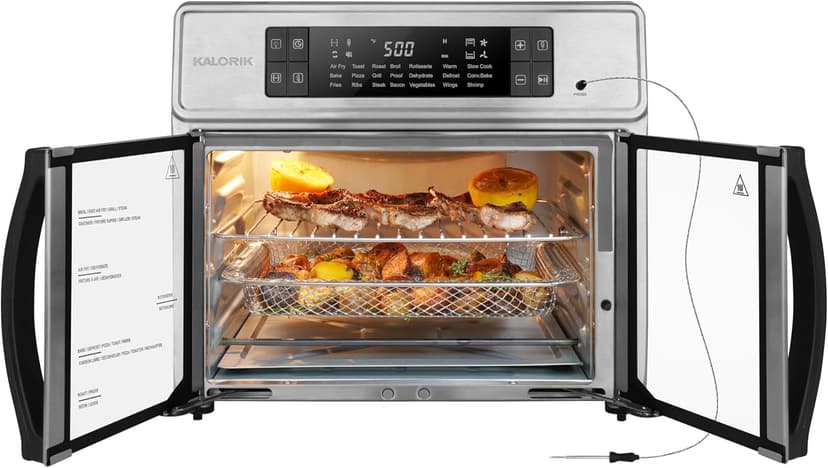 Kalorik Air Fryer Oven MAXX Advance Series 26-Quart with Digital Controls Easy-View Door and 14 Smart Cooking Presets, Includes 9 Cooking Accessories & Smart Probe, 1700-Watts, Black
