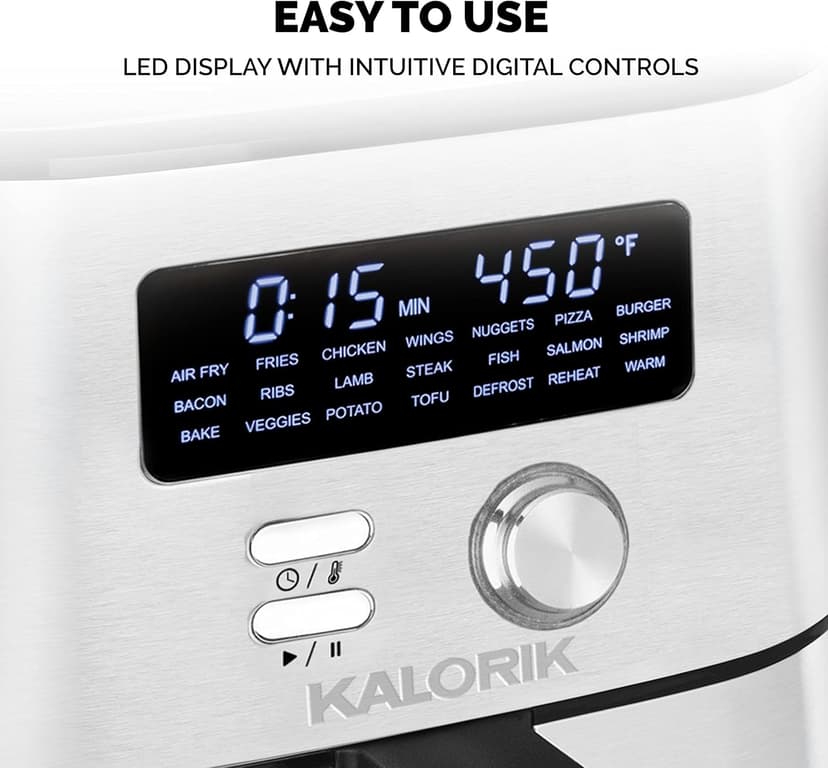 Kalorik MAXX® Digital Air Fryer FT 47823 BKSS | 6-Quart Oilless Air Fryer with 7 Cooking Functions | LED Display | 21 Smart Presets | 5 Dishwasher-Safe Accessories & Bonus Recipe Book | Nonstick Air Frying Basket | 1750W | Stainless Steel & Black