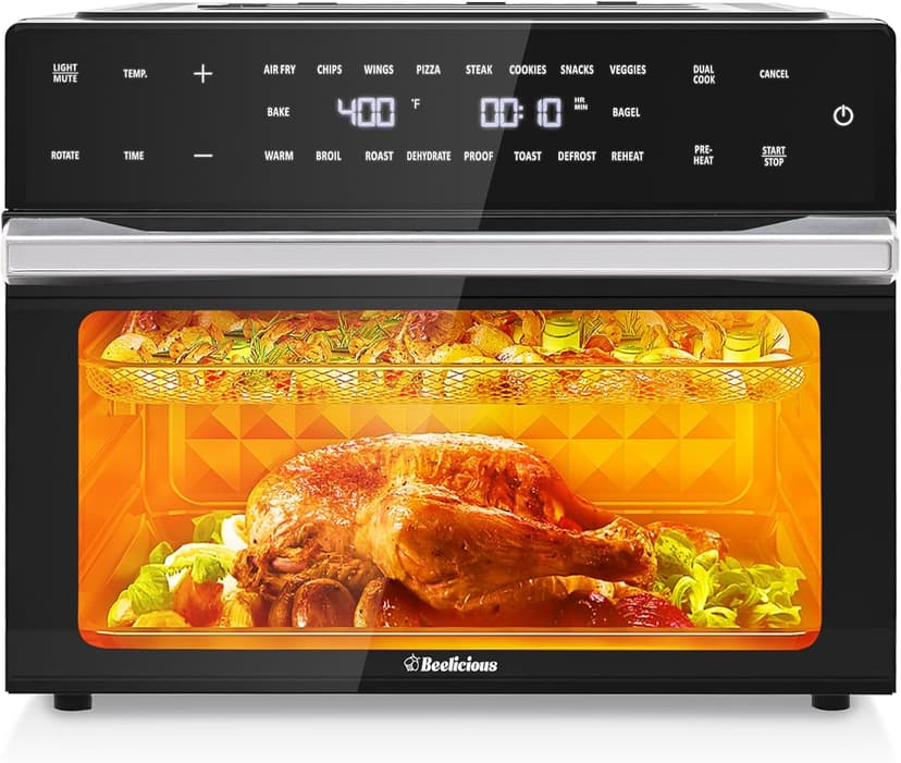 Beelicious® Pro 32QT Extra Large Air Fryer, 19-In-1 Air Fryer Toaster Oven Combo with Rotisserie and Dehydrator, Digital Convection Oven Countertop Airfryer Fit 13" Pizza, 1800w (Black)