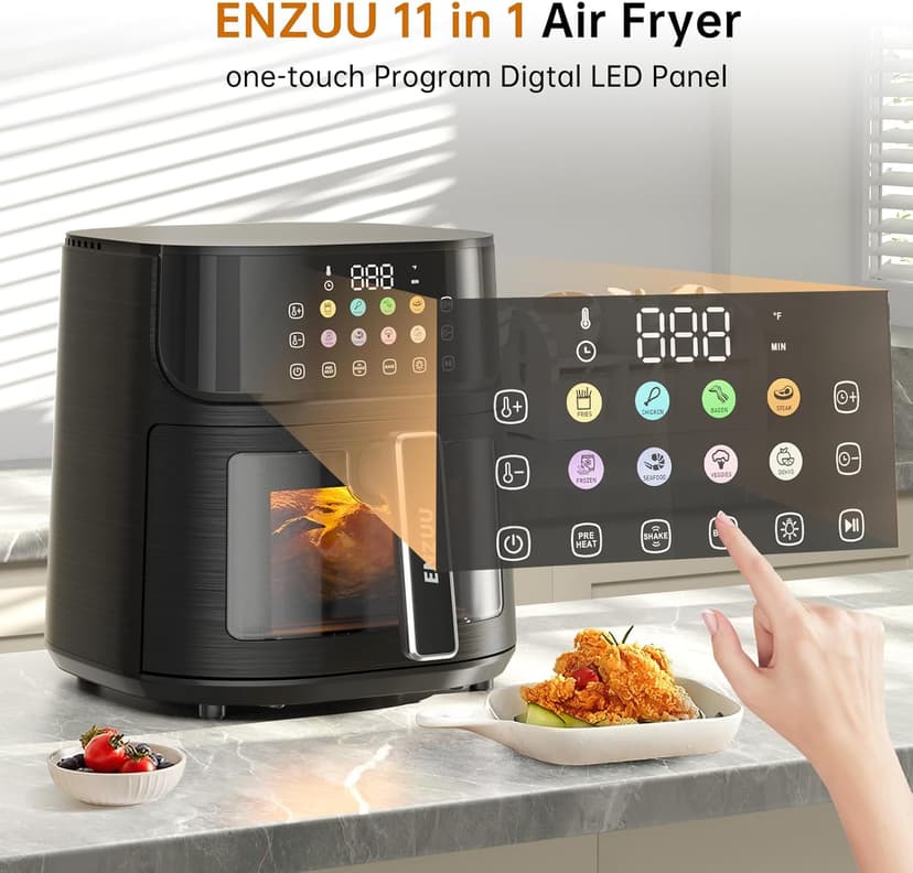 Air Fryer 11-in-1, Large 5.8 QT Airfryer with Easy View Windows, MAX 450℉ for Crispy, 85% Less Oil, Fast Roast, Preheat, Shake, Bake, Frozen, Non-Stick Basket for Easy Clean, With Professional Recipes