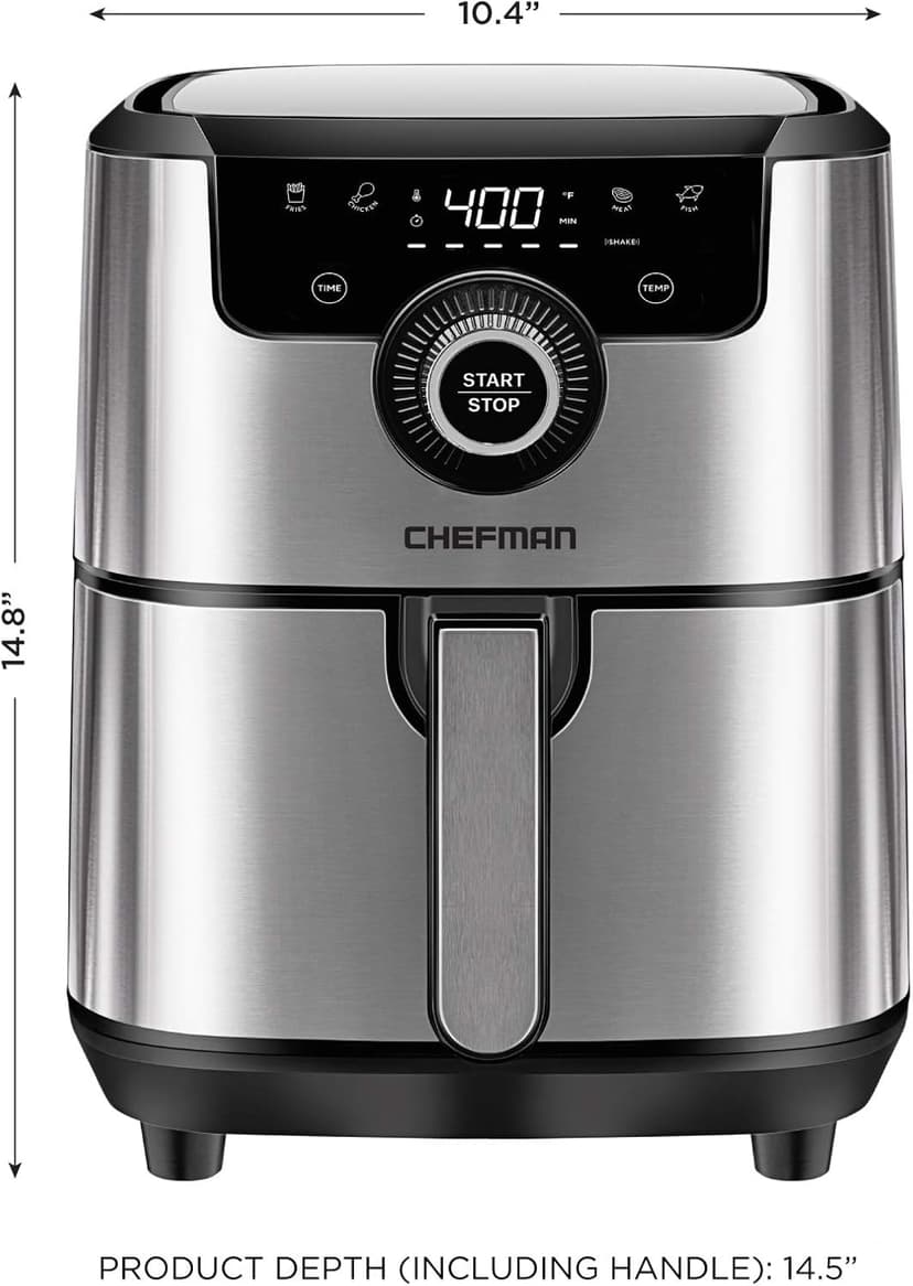 CHEFMAN Air Fryer Healthy Cooking, 4.5 Qt,User Friendly and Dual Control Temperature, Nonstick Stainless Steel, Dishwasher Safe Basket, w/ 60 Minute Timer & Auto Shutoff