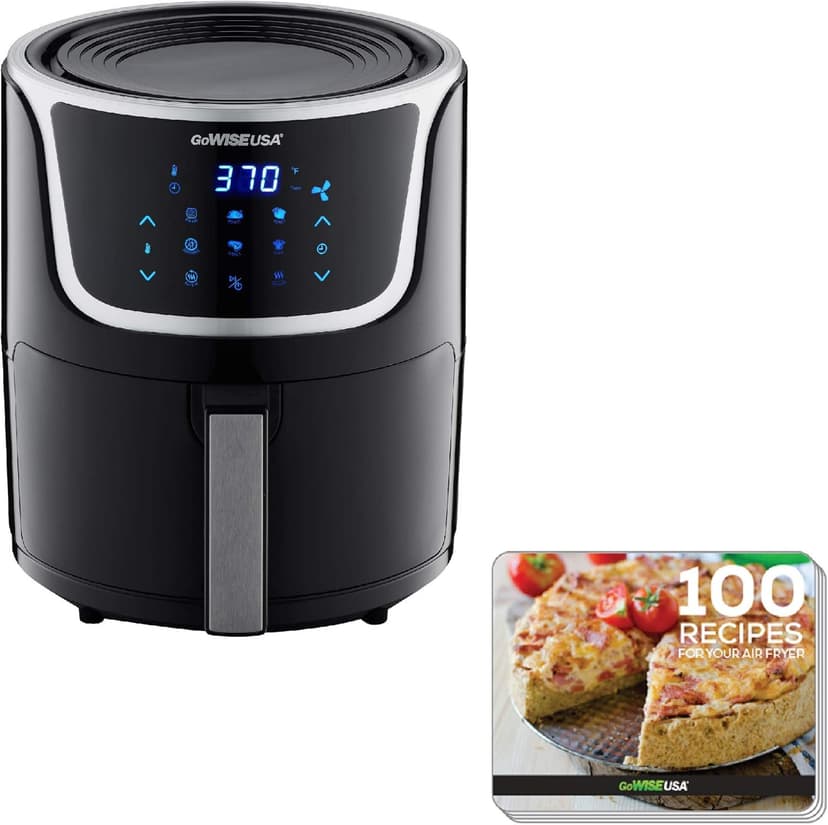GoWISE USA GW22966 Fryer & Dehydrator Electric Air Fryer with Digital Touchscreen + Recipe Book, 5-Qt, Black/Silver
