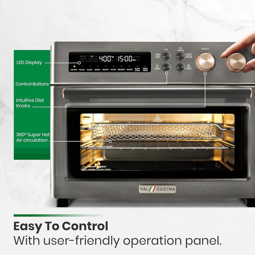 Infrared Heating Air Fryer Toaster Oven, Extra Large Countertop Convection Oven 10-in-1 Combo, 6-Slice Toast, Enamel Baking Pan Easy Clean with Recipe Book, Black Matte Stainless Steel