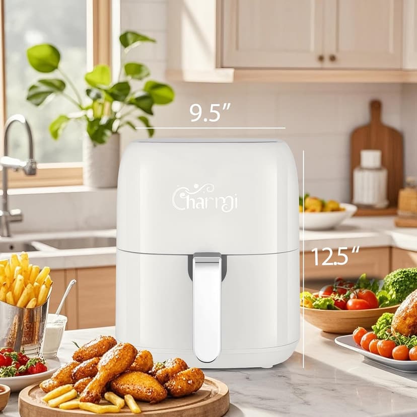 Charmi Large 5QT Air Fryer, Stylish Retro Design, Beautiful Vintage Inspired, Digital Touchscreen, 8-in-1 Cooking Presets, Dishwasher Safe, Nonstick Basket (Lunar White)