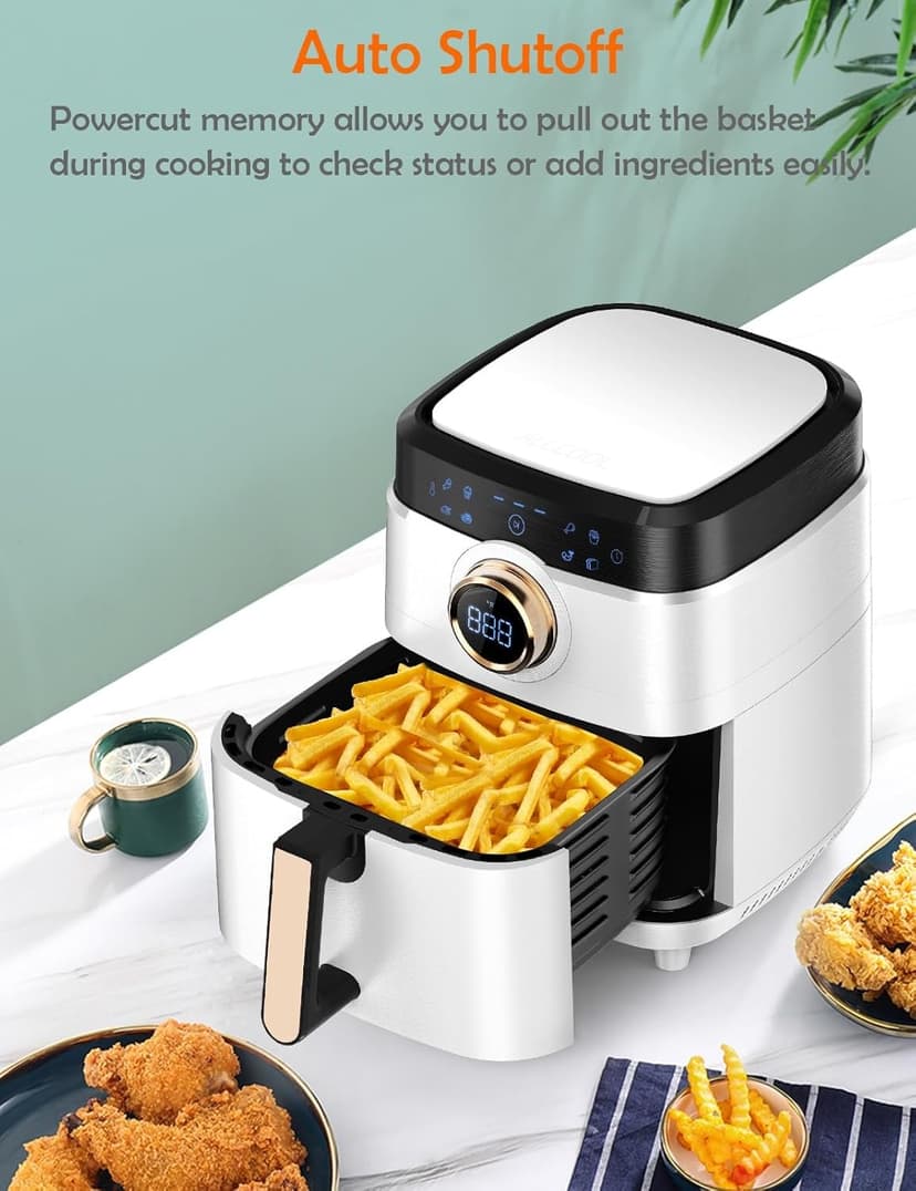 Air Fryer, ALLCOOL Airfryer Oven 8QT Large Air Fryer 1700W 8-in-1 with Touch Screen Air Fryers Dishwasher Safe Nonstick Tray Freidora de Aire 32 Recipes BPA & PFOA Free White Air Fryer